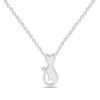 Sterling Silver Necklace 16 In. 14mm Plain Kitty Cat--E-coated/Nickle Free--