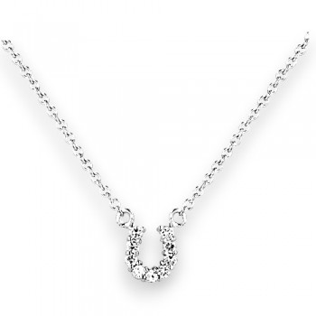 Sterling Silver Necklace Clear Cubic Zirconia Small Horseshoe