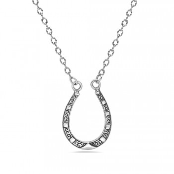 Sterling Silver Necklace Oxidize Horseshoe