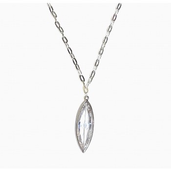 Sterling Silver Necklace Y Shaped with Marquis Clear Cubic Zirconia 45X15mm +Olivine