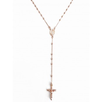 Sterling Silver Rosary Necklace 24 Inches Rose Gold 
