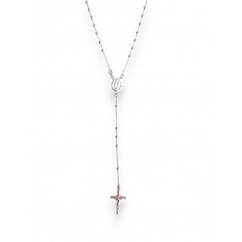 Sterling Silver Rosary Necklace 24 Inches with Stationary Balls E-coat Plating 704-4