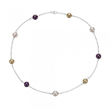 Sterling Silver Necklace Multicolor Color Gold+Olivine+Purple 9 Pcs of 7.
