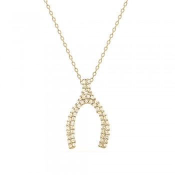 Sterling Silver Necklace Clear Cubic Zirconia Paved Wishbone on 16"+2" Chain