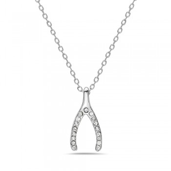 Sterling Silver Necklace Wishbone with Clear Crystal