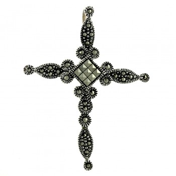 Marcasite Pendant Marcasite Marquis with Square Cut Marcasite Cross