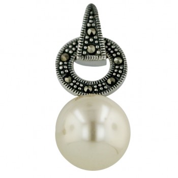 Marcasite Pendant Marcasite Circle with 14mm White Faux Pearl (2M-176