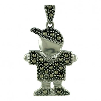 Marcasite Pendant Little Boy Wearing Caps+T-Shirt+Shoe