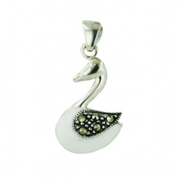 Marcasite Pendant White Enamel Swan