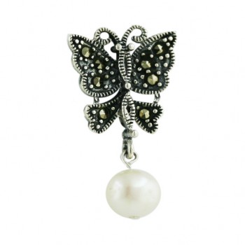 Marcasite Pendant Butterfly Top+White Fresh Water Pearl