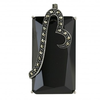 Marcasite Pendant 39X22mm Black Cubic Zirconia Square with Marcasite Oxidized Rope Open