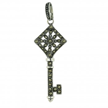 Marcasite Pendant 17.5X17.5mm Open Rhombus Flower Key