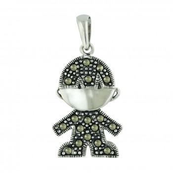 Marcasite Pendant Silver Face with Pave Marcasite Body Boy