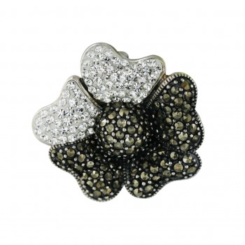 Marcasite Pendant 29X29mm Clear Crystal+Pave Marcasite Flower Petals