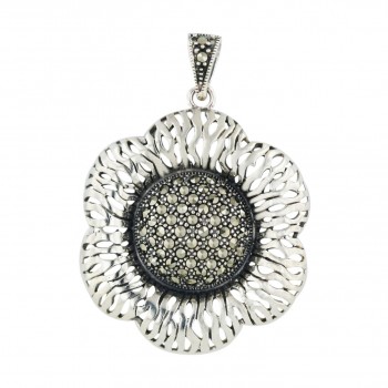 Marcasite Pendant 33mm Pave Marcasite Dome Ctr with Lines Petals
