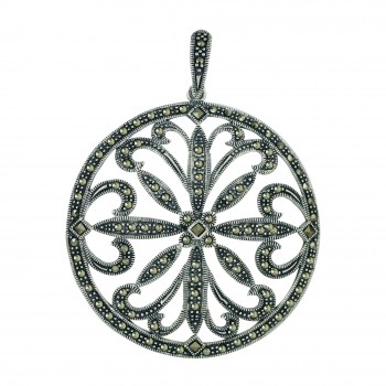 Marcasite Pendant 50X50mm Open Pave Marcasite Filigree Round