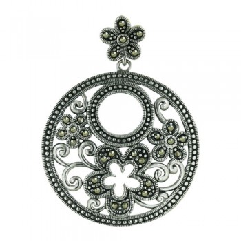 Marcasite Pendant Flower Top+Width=35mm Round Marcasite Open Flower