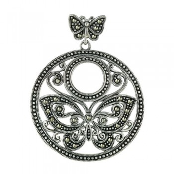 Marcasite Pendant Butterfly Top+Width=35mm Round Marcasite Open But
