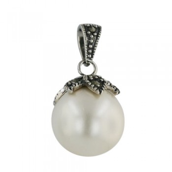 Marcasite Pendant 13.5mm Shell Pearl with Marcasite
