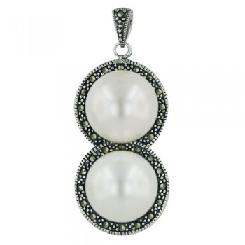 Marcasite Pendant Two 13mm Shell Pearl with Marcasite Around