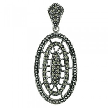 Marcasite Pendant 21-35 mm Oval 20 Inches Spot Chain