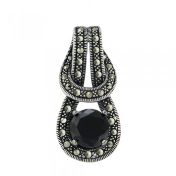 Marcasite Pendant 10mm Black Cubic Zirconia on Overlapping Loop