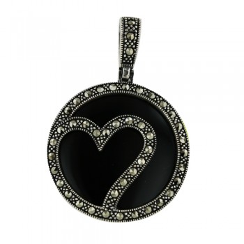 Marcasite Pendant Onyx Open Marcasite Circle+Heart