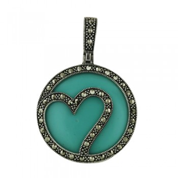 Marcasite Pendant Turquoise Open Marcasite Circle+Heart