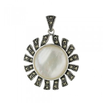 Marcasite Pendant Marcasite Sun Design 20mm Flat Round Mo