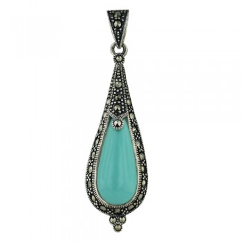 Marcasite Pendant 23mm Stretched Turquoise Marcasite Surr