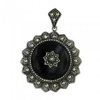 Marcasite Pendant 19mm Onyx Dome Marcasite Surrounding An