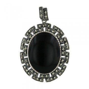 Marcasite Pendant 17X23mm Onyx Oval Center Marcasite Surr