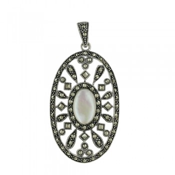 Marcasite Pendant Large Oval Pattern with Square and Regu