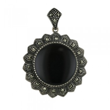 Marcasite Pendant 20mm Onyx on Marc. Flower Bezel