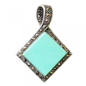 Marcasite Pendant Diamond Shape Turquoise Marcasite Loop on Top