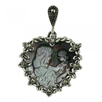 Marcasite Pendant Marc. Flower Heart Cameo