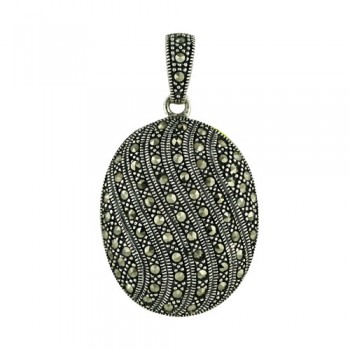 Marcasite Pendant Puffy Oval Wave Design