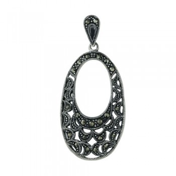 Marcasite Pendant Open Oval Moon Patterns