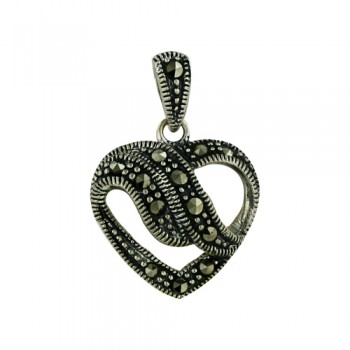 Marcasite Pendant Open Heart with Curve Across