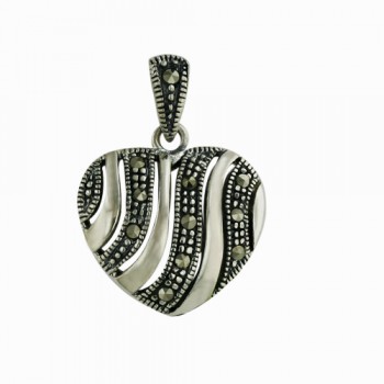 Marcasite Pendant Heart Open Waves