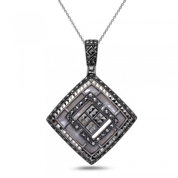 MARCASITE PENDANT MOTHER OF PEARL WITH SQUARE MARCASITE