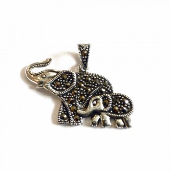 Marcasite PENDANT MOTHER AND BABY ELEPHANT