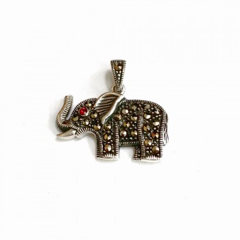 Marcasite PENDANT ELEPHANT PLAIN MARCASITE RED EYE WITH T-6M-1943G