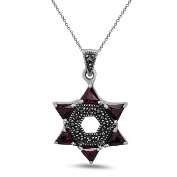 MARCASITE PENDANT JEWISH STAR GARNET CUBIC ZIRCONIA