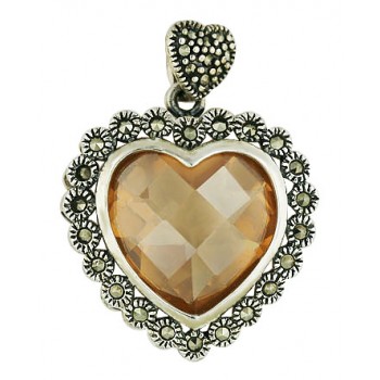 Marcasite Pendant Heart Champ Cubic Zirconia with Marcasite Around