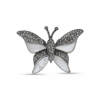 Marcasite Pendant Butterfly with Part Mother of Pearl Wings