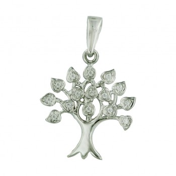 Sterling Silver Pendant Clear Cubic Zirconia Tree of Life