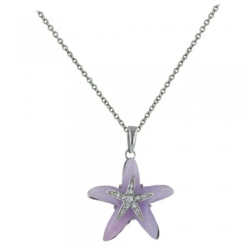 Sterling Silver Pendant Purple Jade+Pave Cubic Zirconia Starfish