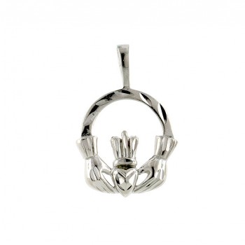 Sterling Silver Pendant Plain Faceted Cut Claddagh--Nickle Free