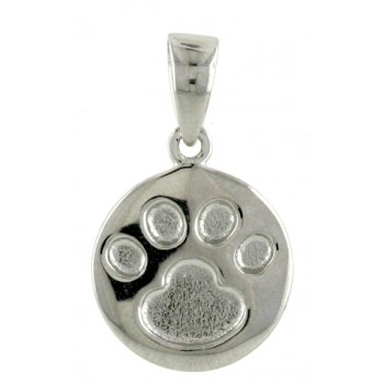 Sterling Silver Pendant 16mm Round with Paw--Nickle Free